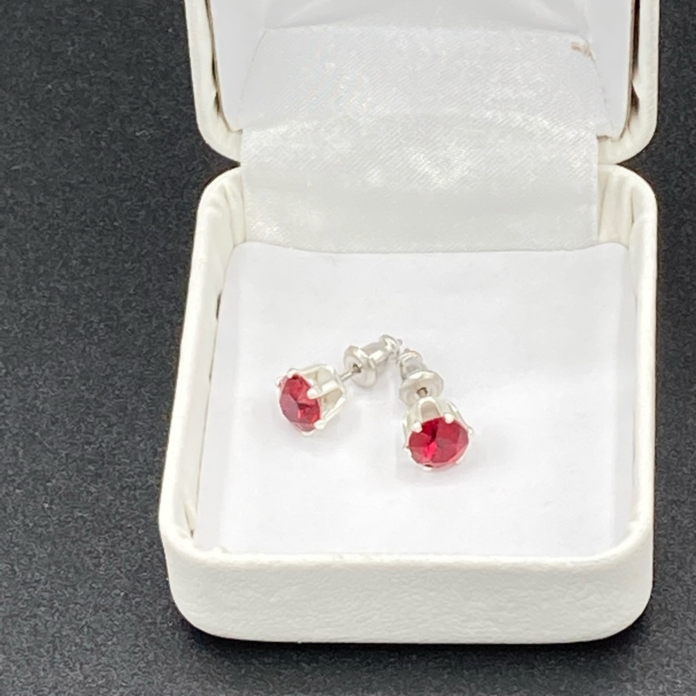 Swarovski Crystal Ruby Red Silver Stud Earrings